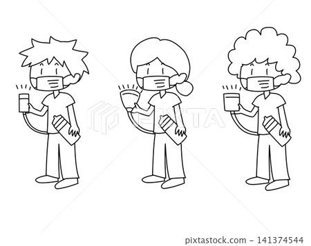 Line drawing illustration of a medical staff member performing an ultrasound examination at a hospital. Line drawing illustration of a medical staff member performing an ultrasound examination at a hospital. 141374544