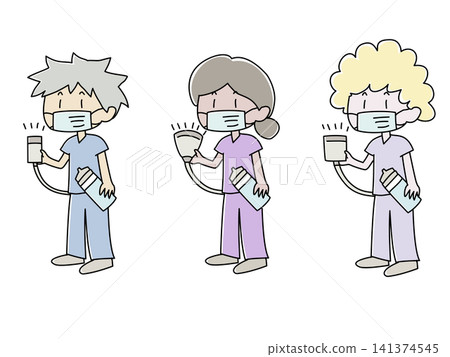 A color illustration of a medical staff member performing an ultrasound examination at a hospital. A color illustration of a medical staff member performing an ultrasound examination at a hospital. 141374545