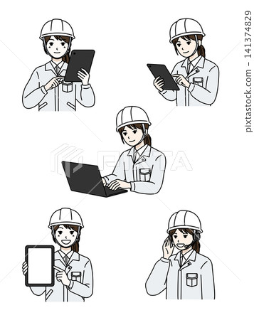 Female Worker Helmet White Work Uniform IT 5-Piece Set Female Worker Helmet White Work Uniform IT 5-Piece Set 141374829