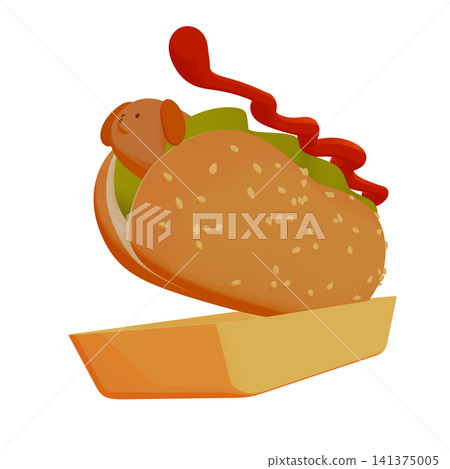 A character inspired by a lively hot dog. A character inspired by a lively hot dog. 141375005