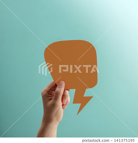 Speak speech talk expression with hands holding blank speech bubble, communication message Speak speech talk expression with hands holding blank speech bubble, communication message 141375195