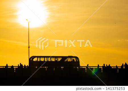 Evening view of a London bus Evening view of a London bus 141375253