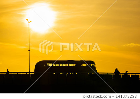 Evening view of a London bus Evening view of a London bus 141375258