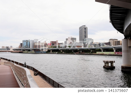 Tokyo cityscape: Sumida River, near Ryogoku. Tokyo cityscape: Sumida River, near Ryogoku. 141375607