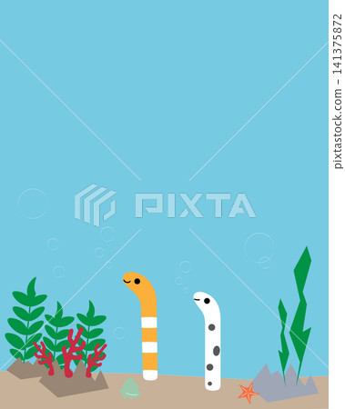 A vertical background illustration of the ocean floor with garden eels and spotted garden eels. A vertical background illustration of the ocean floor with garden eels and spotted garden eels. 141375872