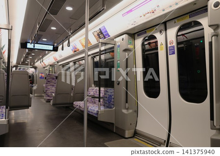 Inside a London Underground train on the Elizabeth Line, England Inside a London Underground train on the Elizabeth Line, England 141375940