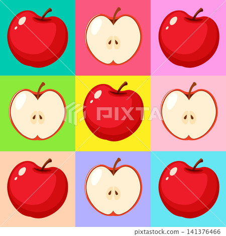 Seamless Pop Art Pattern of Red Apples and Apple Halves Seamless Pop Art Pattern of Red Apples and Apple Halves 141376466