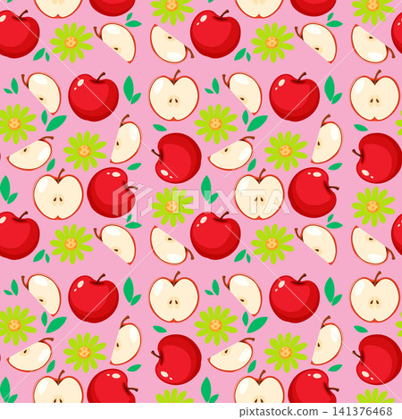 Seamless Vector Pattern with Red Apples and Green Flowers Seamless Vector Pattern with Red Apples and Green Flowers 141376468