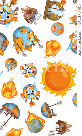Global Warming Vector Pattern with Burning Earth and Sun Icons Global Warming Vector Pattern with Burning Earth and Sun Icons 141376499