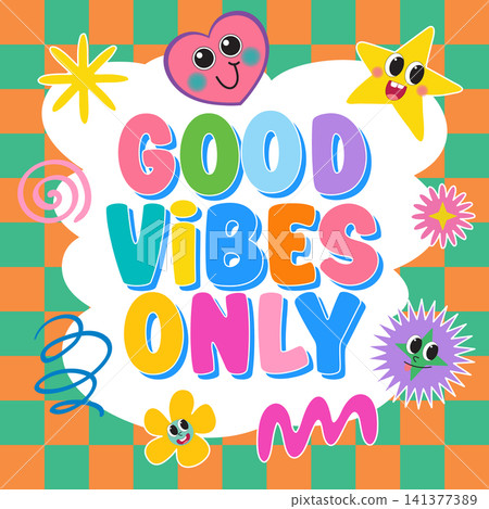 Retro Y2K Good Vibes Only Colorful Typography Vector Illustration Retro Y2K Good Vibes Only Colorful Typography Vector Illustration 141377389