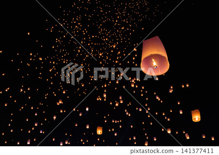 Enchanting Sky Lanterns at Yi-Peng Festival, Chiang Mai Thailand. 141377411