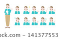 A set of illustrations showing the facial expressions of working women. 141377553