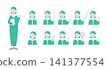 A set of illustrations showing the facial expressions of working women. 141377554