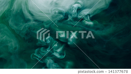 Fume explosion. Steam flow. Turquoise mist emulsion twist stream ink underwater blend. Dissolve pigment abstract color black background. Fume explosion. Steam flow. Turquoise mist emulsion twist stream ink underwater blend. Dissolve pigment abstract color black background. 141377678