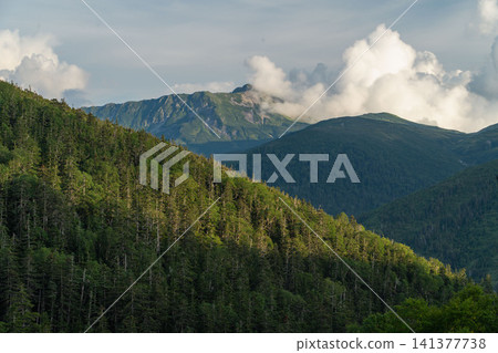 View of Mt. Kurobe Goro from the Tarohei Campsite in the Northern Alps View of Mt. Kurobe Goro from the Tarohei Campsite in the Northern Alps 141377738