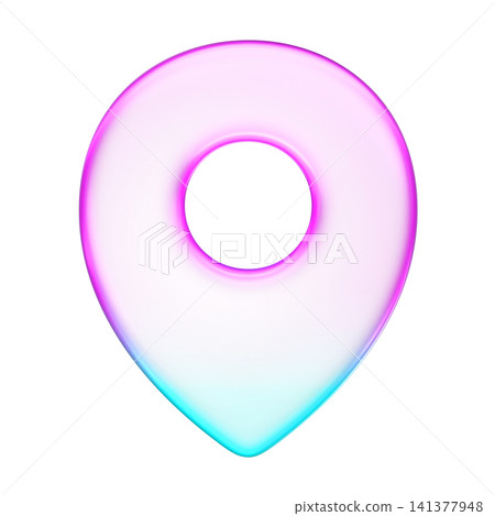 Pastel holographic location pin icon with smooth pink and cyan neon soft gradient, Translucent fluid glossy design element suited 141377948