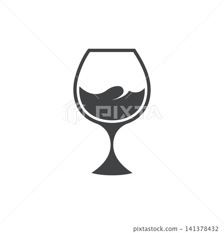 Wine glass with wave liquid line icon Wine glass with wave liquid line icon 141378432