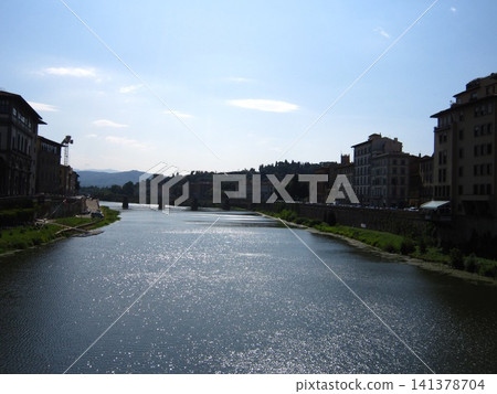 The Arno River as seen from the Ponte Vecchio The Arno River as seen from the Ponte Vecchio 141378704