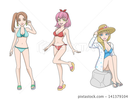 三位身穿夏季泳裝的女士 三位身穿夏季泳裝的女士 141379104