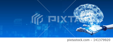 Robots and AI. Artificial intelligence, DX, future, learning, data, brain, learning, cyber, electronics, development, science fiction, VR Robots and AI. Artificial intelligence, DX, future, learning, data, brain, learning, cyber, electronics, development, science fiction, VR 141379920