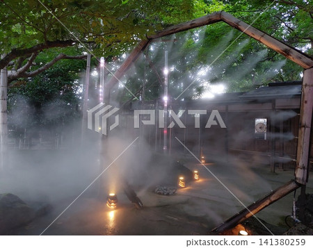The illuminations and mist create a refreshing scene of lush greenery. The illuminations and mist create a refreshing scene of lush greenery. 141380259