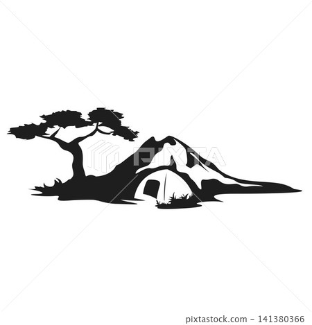 black mountain,tree, camp tend  logo icon vector of nature  adventure  design 141380366
