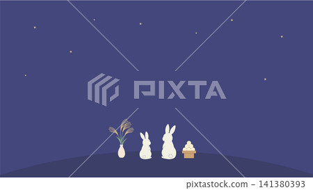 Moon Viewing Banner: 15th Night (Gogoya) - Japanese-style illustration of a rabbit and moon-viewing dumplings, mochi pounding, full moon, rabbit Moon Viewing Banner: 15th Night (Gogoya) - Japanese-style illustration of a rabbit and moon-viewing dumplings, mochi pounding, full moon, rabbit 141380393