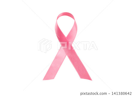 Pink ribbon for breast cancer awareness and support, isolated, PNG 141380642