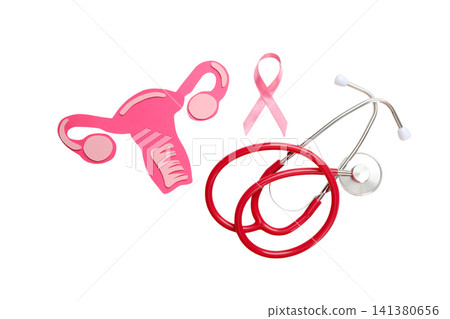 Pink ribbon and reproductive health symbols with stethoscope, PNG Pink ribbon and reproductive health symbols with stethoscope, PNG 141380656
