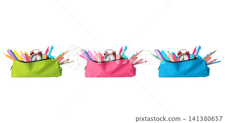 School supplies, Colorful pencil cases display various school supplies for students, PNG School supplies, Colorful pencil cases display various school supplies for students, PNG 141380657