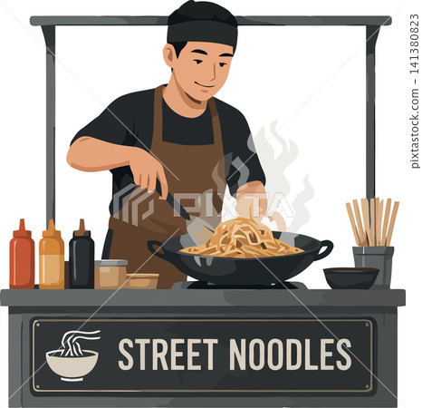 Vsai chef cooking street noodles in a wok Vsai chef cooking street noodles in a wok 141380823