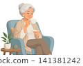 Vsai senior woman relaxing in armchair enjoying hot beverage 141381242