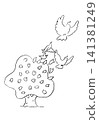 A picture book-style illustration of a bird (line drawing) 141381249