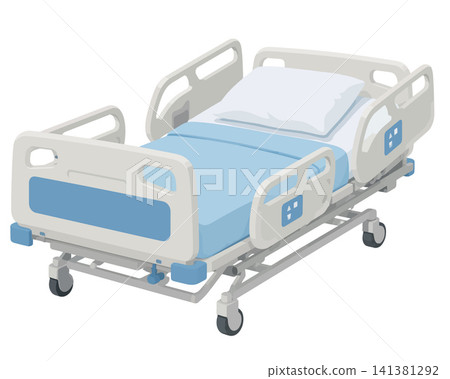 Hospital bed with wheels for patient care and recovery Hospital bed with wheels for patient care and recovery 141381292