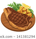 Vsai grilled beef steak with roasted potatoes and lemon 141381294