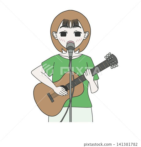 一幅插圖,描繪了一位酷酷的女音樂家深情地演唱藍調歌曲,只有一把吉他伴奏。 一幅插圖,描繪了一位酷酷的女音樂家深情地演唱藍調歌曲,只有一把吉他伴奏。 141381782