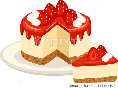 Strawberry cheesecake for dessert lovers, served on a plate with fresh berries and cream, Strawberry cheesecake for dessert lovers, served on a plate with fresh berries and cream, 141382497