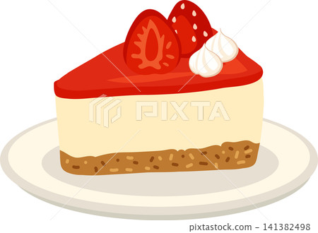 Strawberry cheesecake slice with fresh berries and whipped cream illustration Strawberry cheesecake slice with fresh berries and whipped cream illustration 141382498
