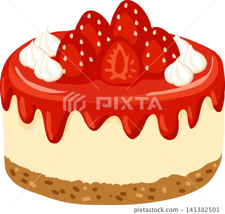 Strawberry cheesecake illustration with fresh berries whipped cream and biscuit crust Strawberry cheesecake illustration with fresh berries whipped cream and biscuit crust 141382501