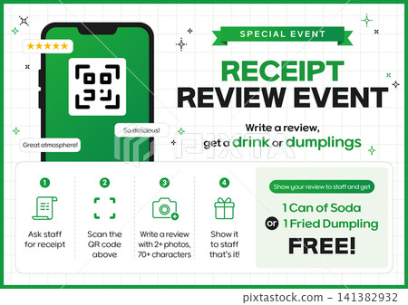 Restaurant Receipt Review Event Poster Template with QR Code and White Grid Background Restaurant Receipt Review Event Poster Template with QR Code and White Grid Background 141382932