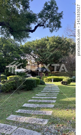 Stone stepping path through a peaceful landscaped garden Stone stepping path through a peaceful landscaped garden 141383027