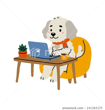 Adorable Puppy Working Remotely Illustration Adorable Puppy Working Remotely Illustration 141383175