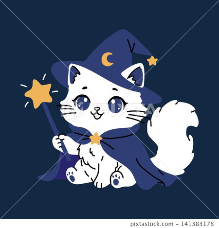 Cute Cat in Wizard Hat and Cape Clipart Cute Cat in Wizard Hat and Cape Clipart 141383178