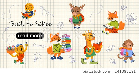 Educational Web Banner with Cartoon Animals 141383181