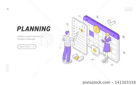 Business Strategy Planning And Scheduling Isometric Vector Illustration For Project Management Banner Template Business Strategy Planning And Scheduling Isometric Vector Illustration For Project Management Banner Template 141383339