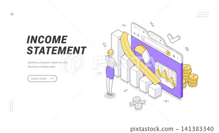 Income Statement And Financial Report Analytics Isometric Vector Illustration For Web Banner Template 141383340