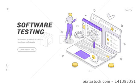 Software Testing And Application Development Isometric Vector Illustration For Technology Banner Template Software Testing And Application Development Isometric Vector Illustration For Technology Banner Template 141383351