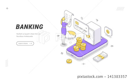 Online Banking and Mobile Payment Service Isometric Vector Illustration for E-commerce Banner Template Online Banking and Mobile Payment Service Isometric Vector Illustration for E-commerce Banner Template 141383357