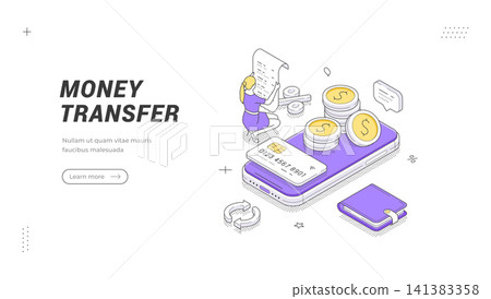 Global Money Transfer Service Isometric Vector Illustration for Mobile Payment Banner Template Global Money Transfer Service Isometric Vector Illustration for Mobile Payment Banner Template 141383358