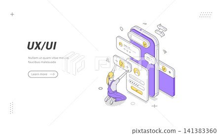 User Experience And Interface Design Isometric Vector Illustration for Web Development Banner Template User Experience And Interface Design Isometric Vector Illustration for Web Development Banner Template 141383360